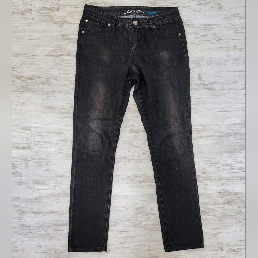 INC Black Denim Regular Fit Skinny Leg Pants Mid-Rise Jeans Womens 10 (~ 32x30)